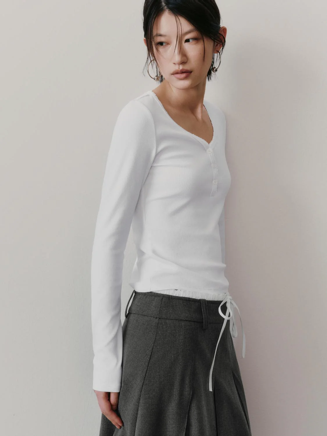 Henley Neck Slim Fit Long Sleeve T-Shirts - Image 2