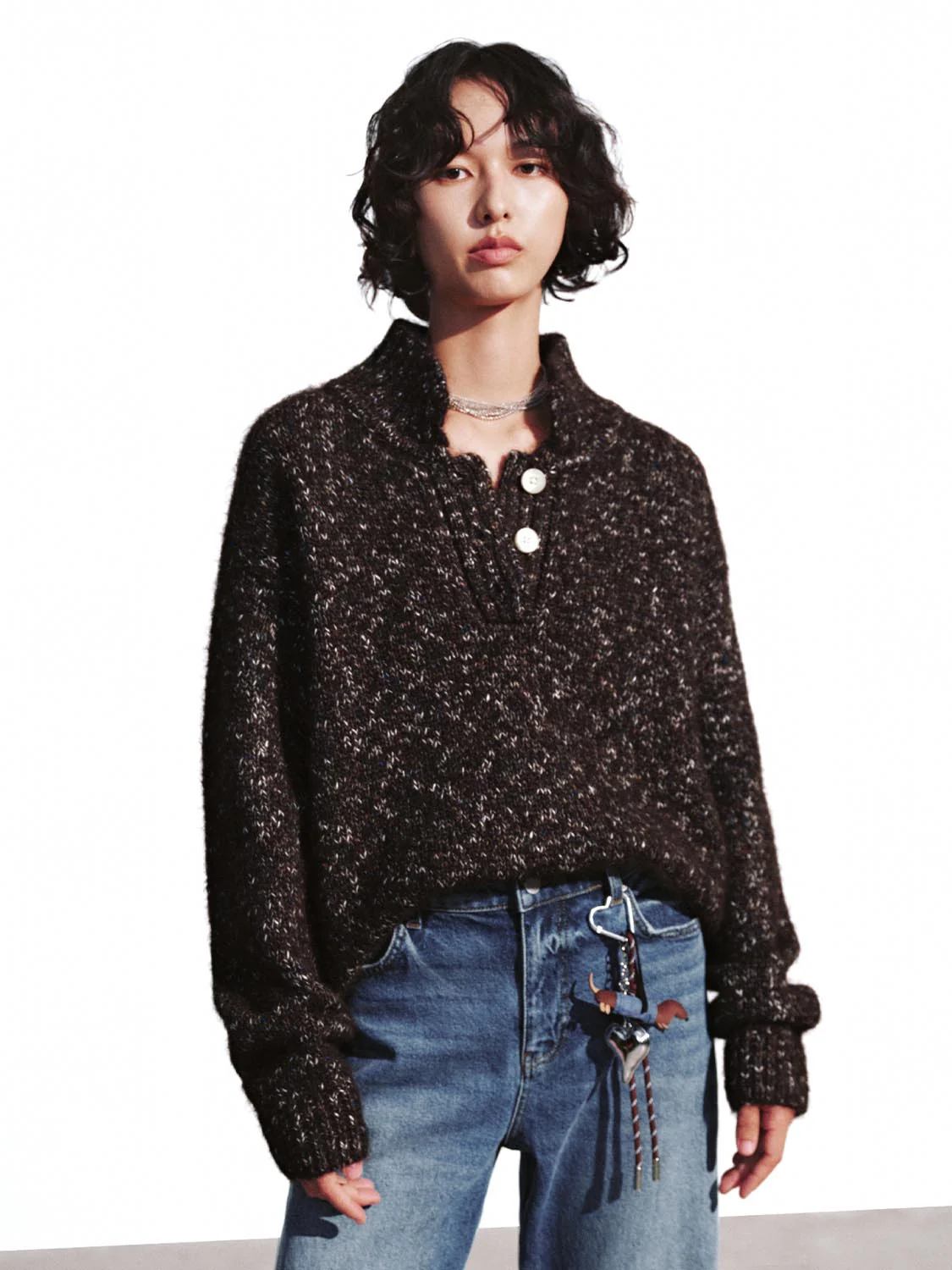 Henley Neck Thick Knitted T-Shirts