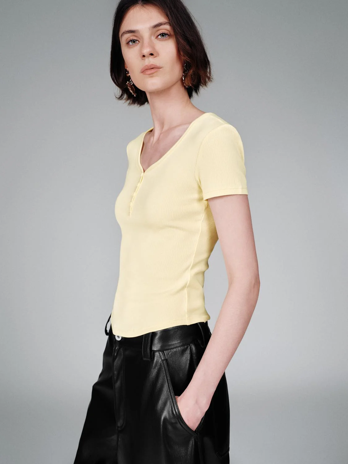 Henley Scoop Neck Skinny Fit T-Shirts - Image 18