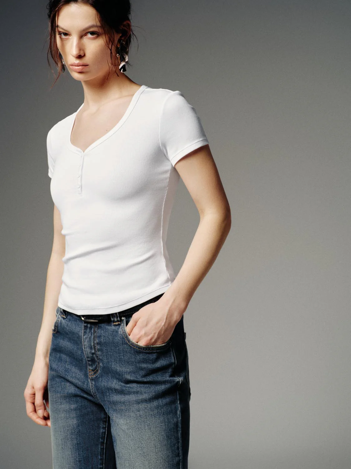 Henley Scoop Neck Skinny Fit T-Shirts - Image 26