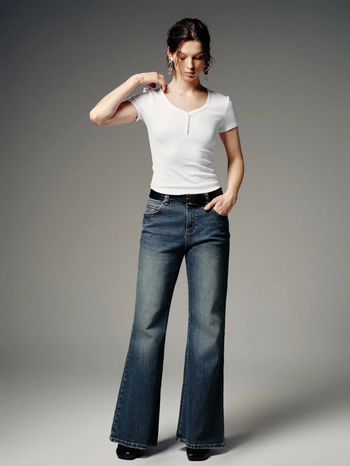 Henley Scoop Neck Skinny Fit T-Shirts - Image 29