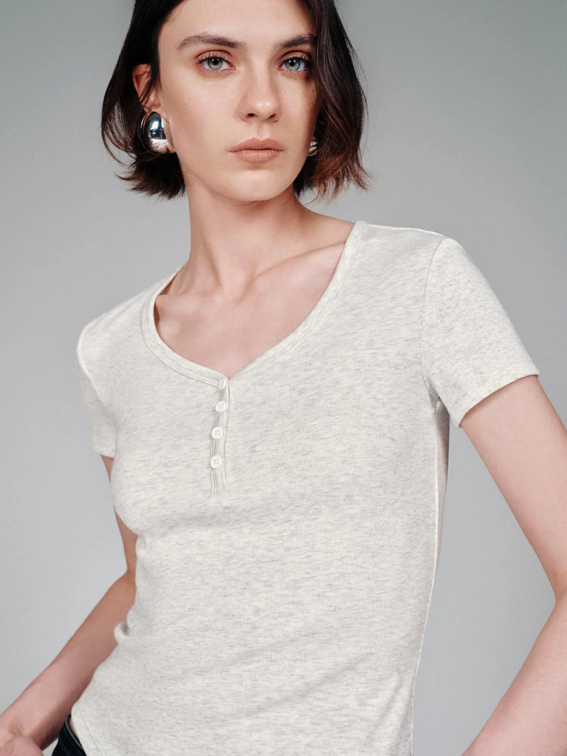 Henley Scoop Neck Skinny Fit T-Shirts - Image 3