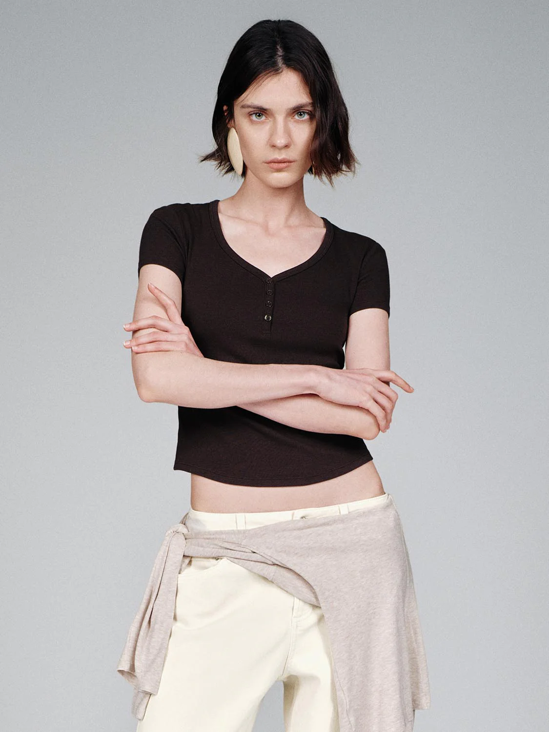 Henley Scoop Neck Skinny Fit T-Shirts - Image 33