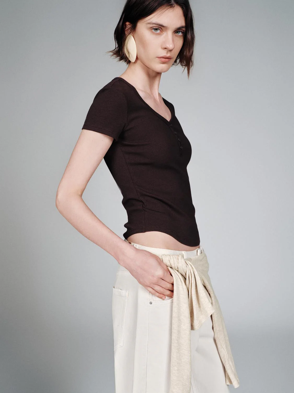 Henley Scoop Neck Skinny Fit T-Shirts - Image 34