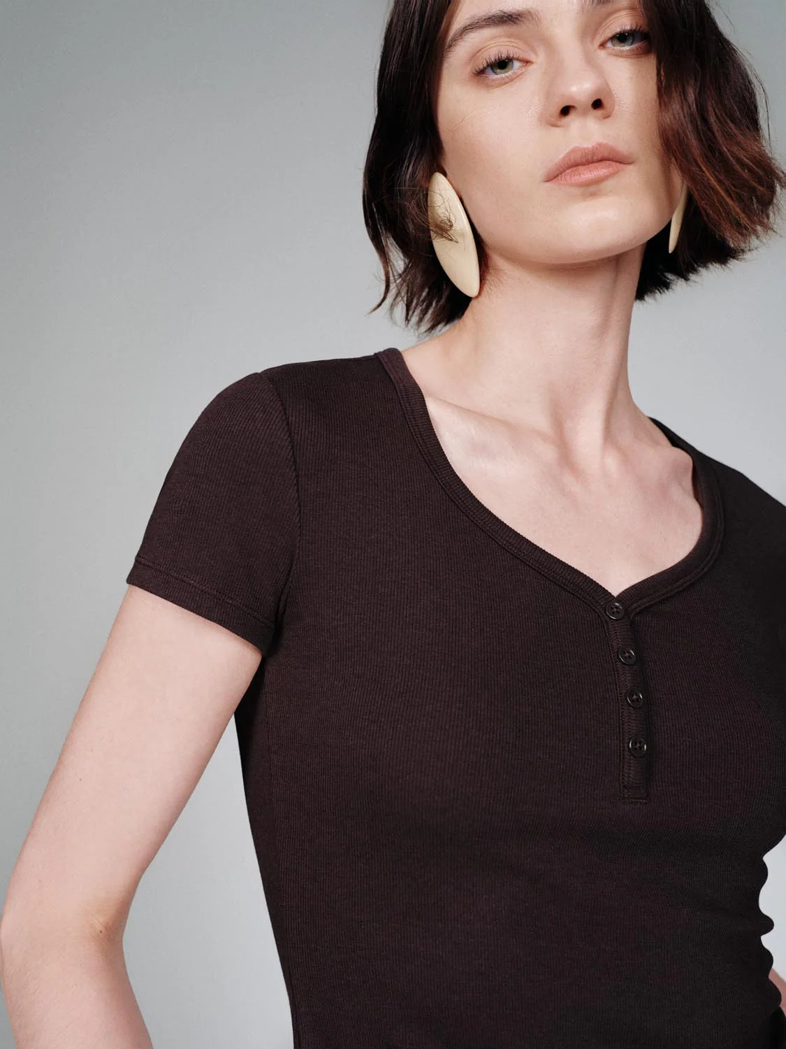 Henley Scoop Neck Skinny Fit T-Shirts - Image 35