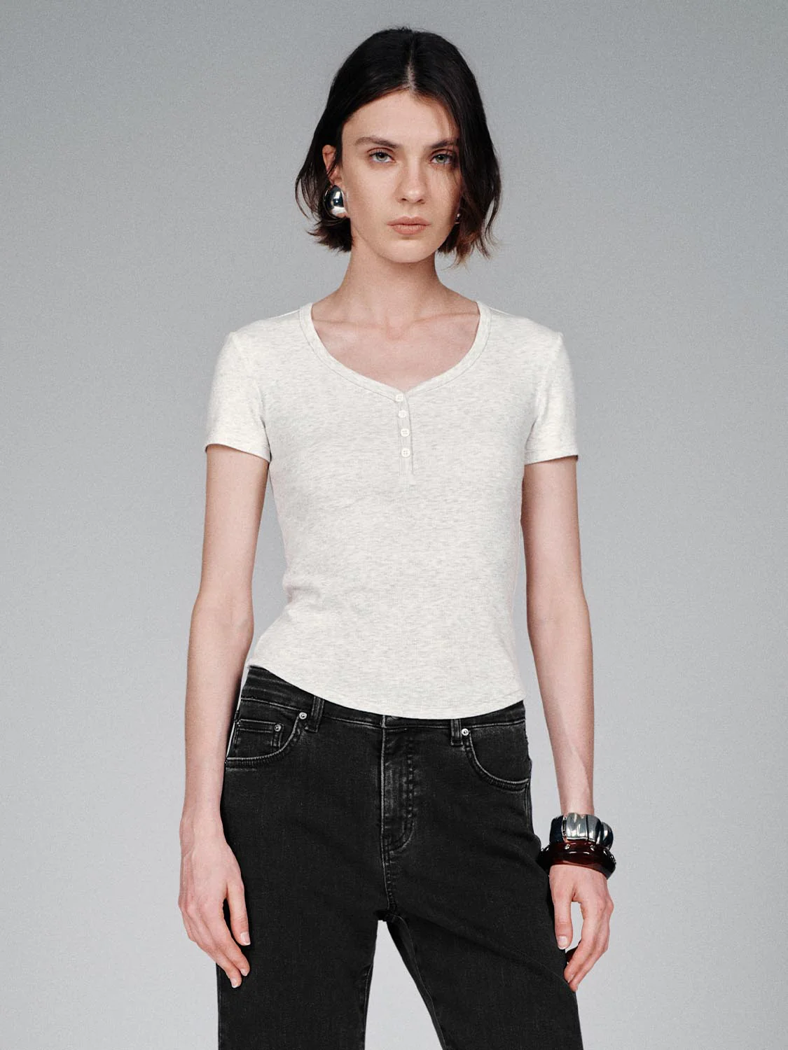 Henley Scoop Neck Skinny Fit T-Shirts - Image 41