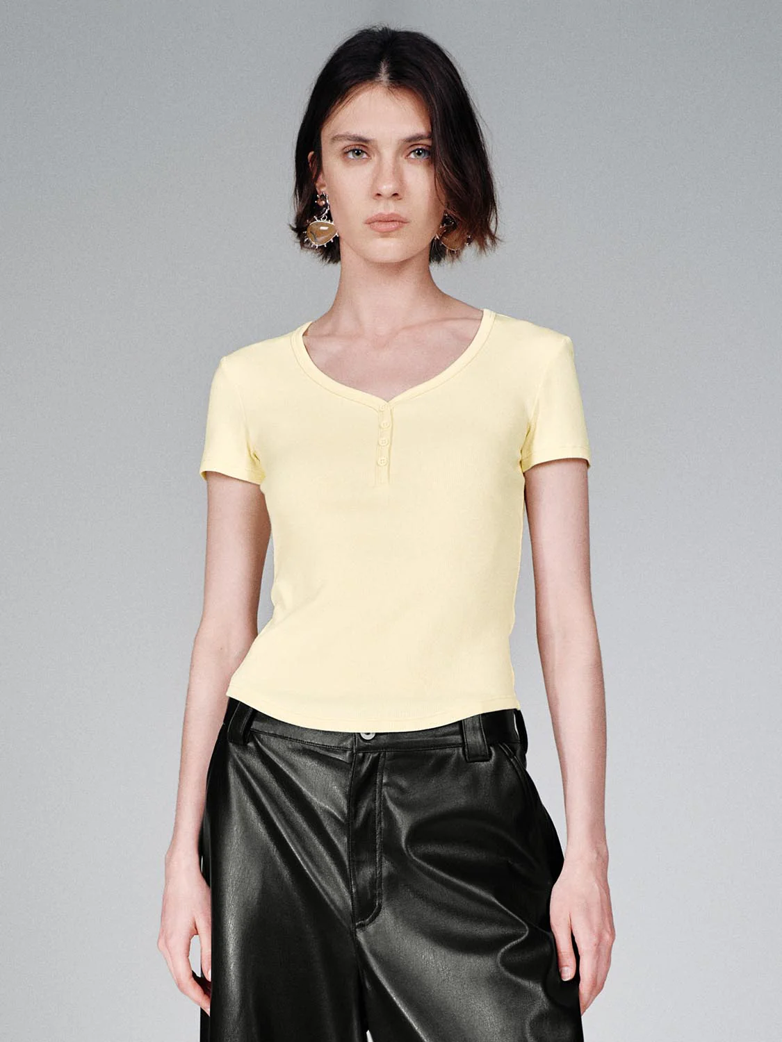Henley Scoop Neck Skinny Fit T-Shirts - Image 43