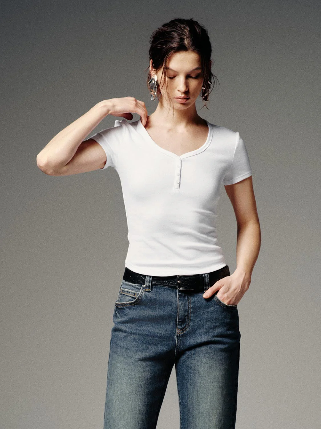 Henley Scoop Neck Skinny Fit T-Shirts - Image 44