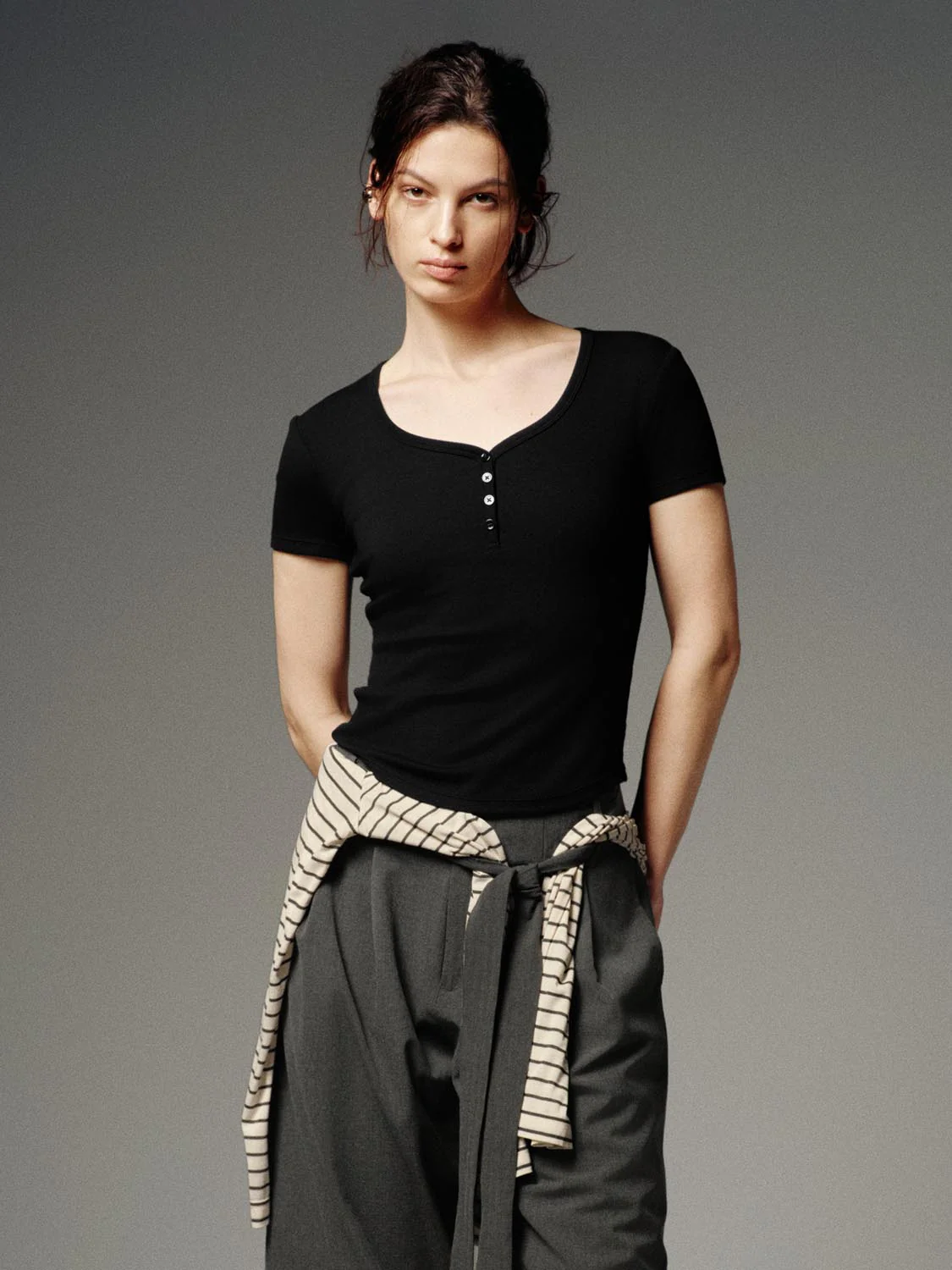Henley Scoop Neck Skinny Fit T-Shirts - Image 9