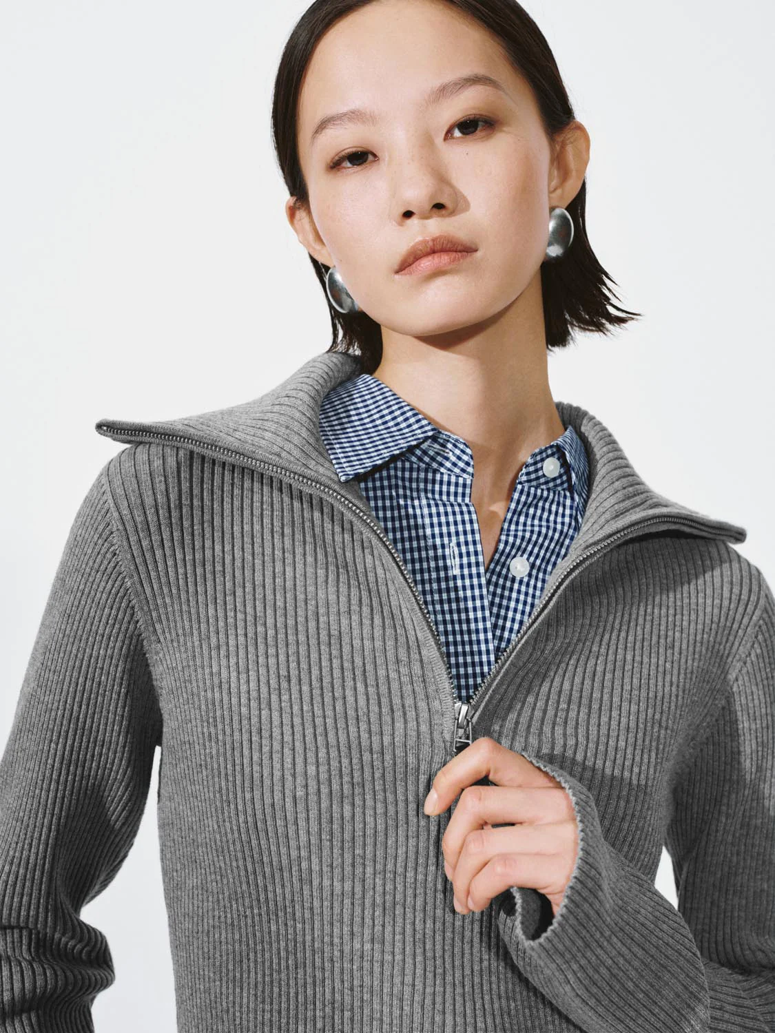 Hooded Half Zip Long Sleeve Knitted T-Shirts - Image 3