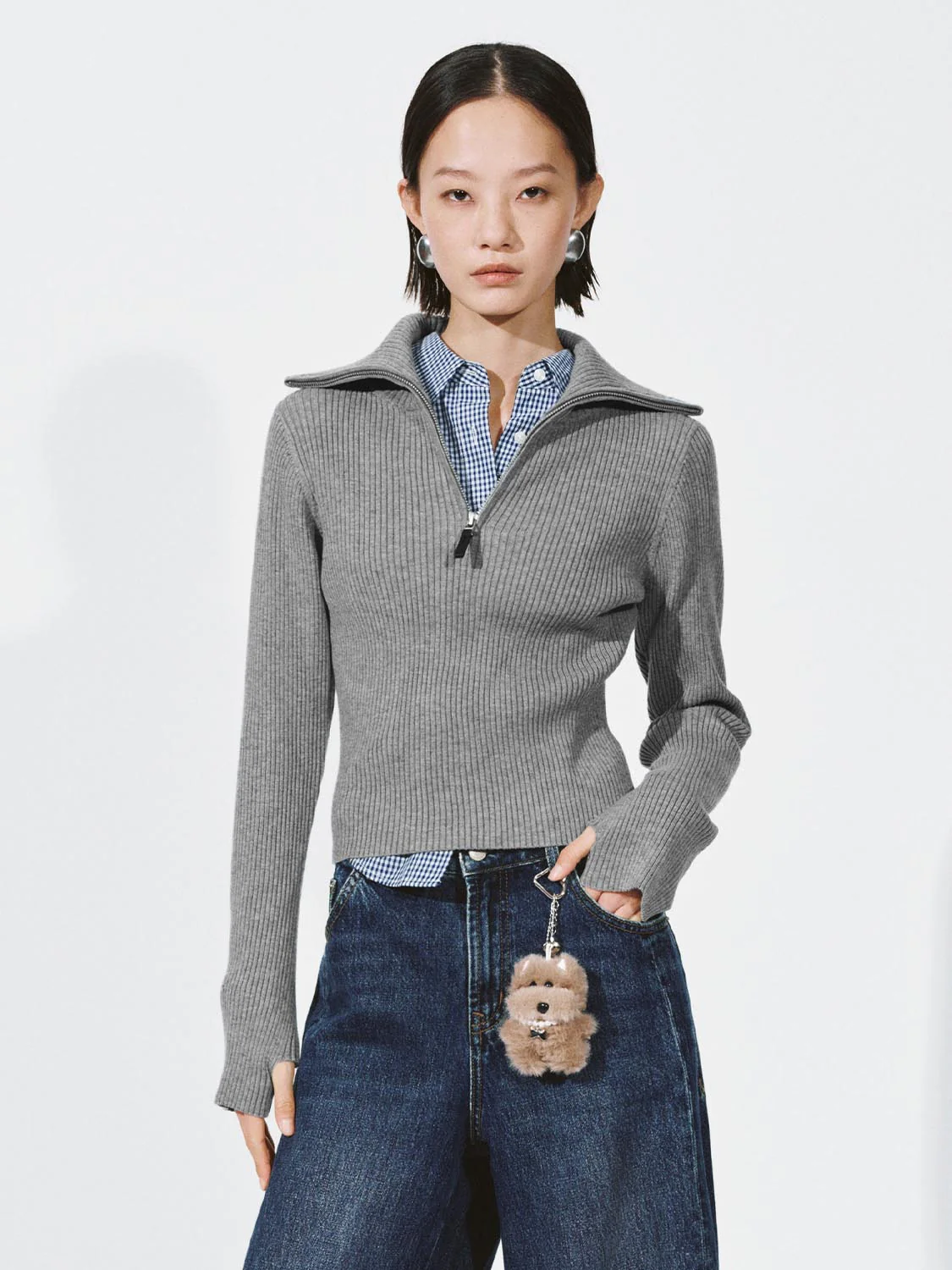 Hooded Half Zip Long Sleeve Knitted T-Shirts - Image 9