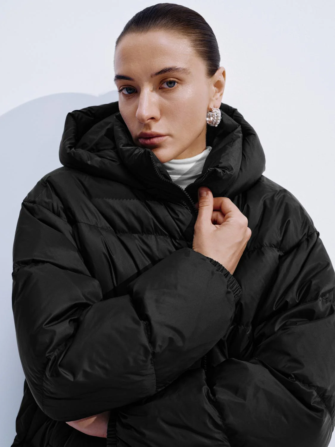 Hooded High Neck Down Jackets - Image 11