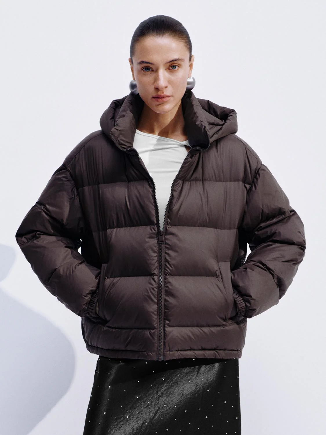 Hooded High Neck Down Jackets - Image 25