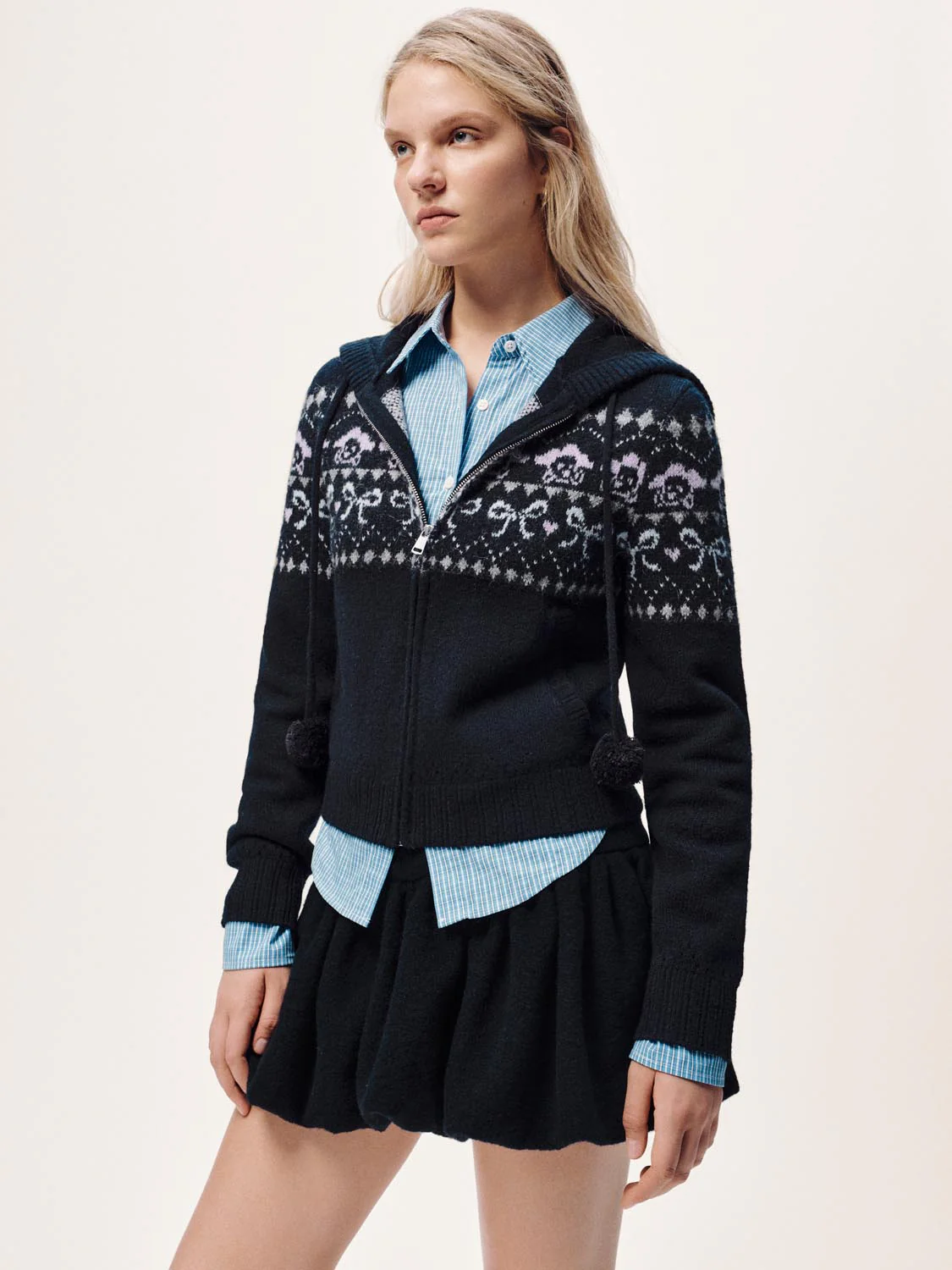 Hooded Intarsia Zip Up Knitted Cardigans - Image 10