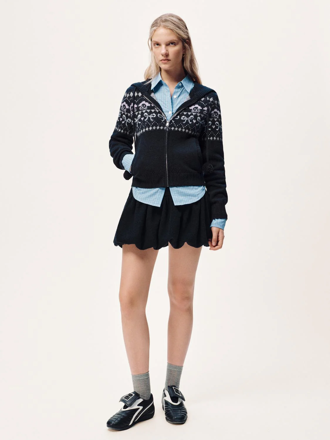 Hooded Intarsia Zip Up Knitted Cardigans - Image 12