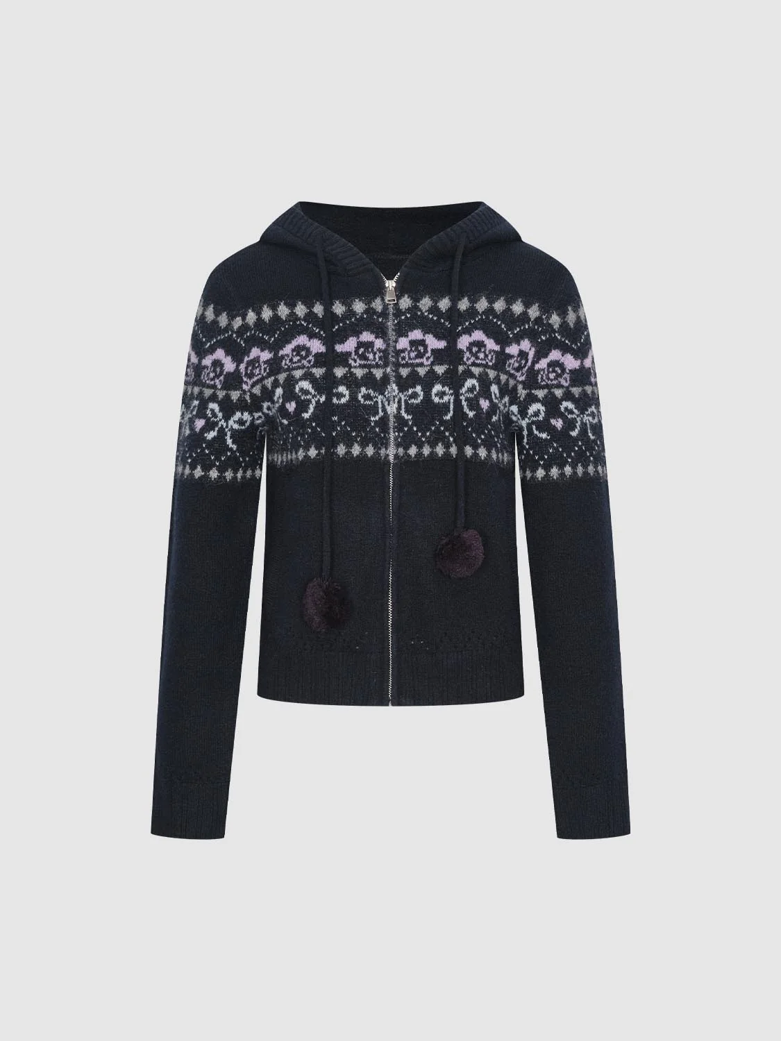 Hooded Intarsia Zip Up Knitted Cardigans - Image 15