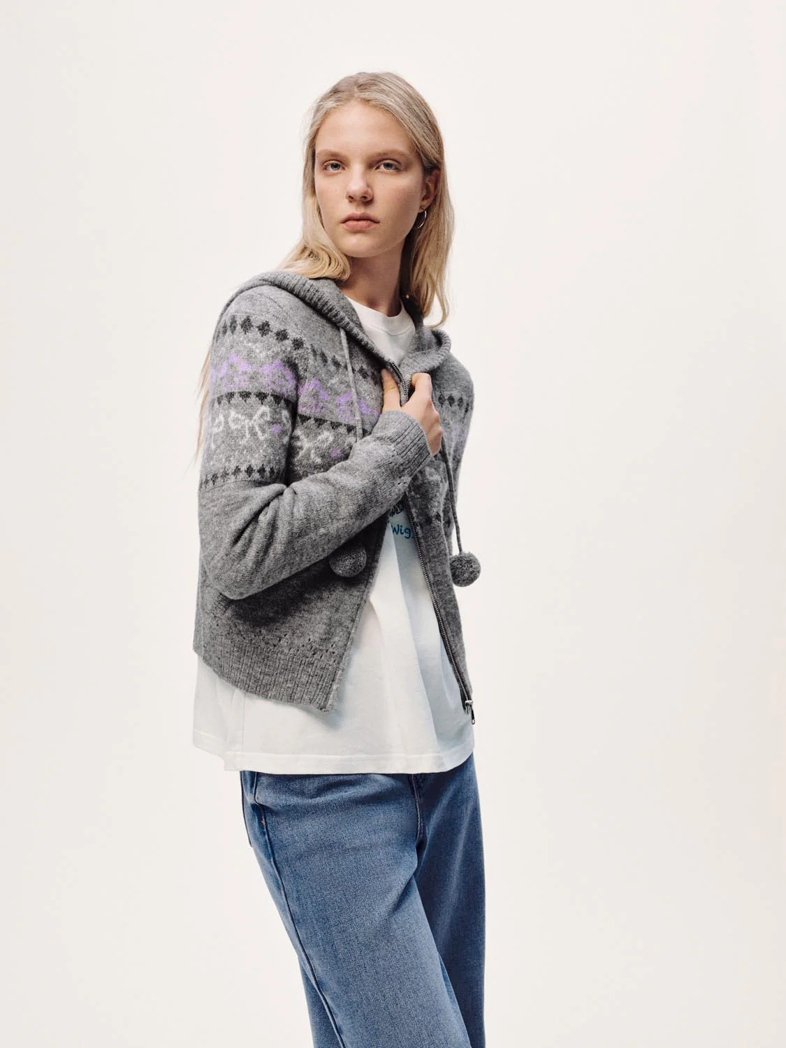 Hooded Intarsia Zip Up Knitted Cardigans - Image 18