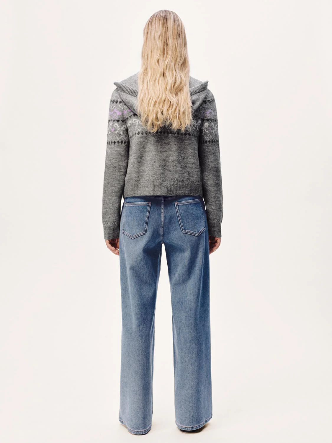 Hooded Intarsia Zip Up Knitted Cardigans - Image 22