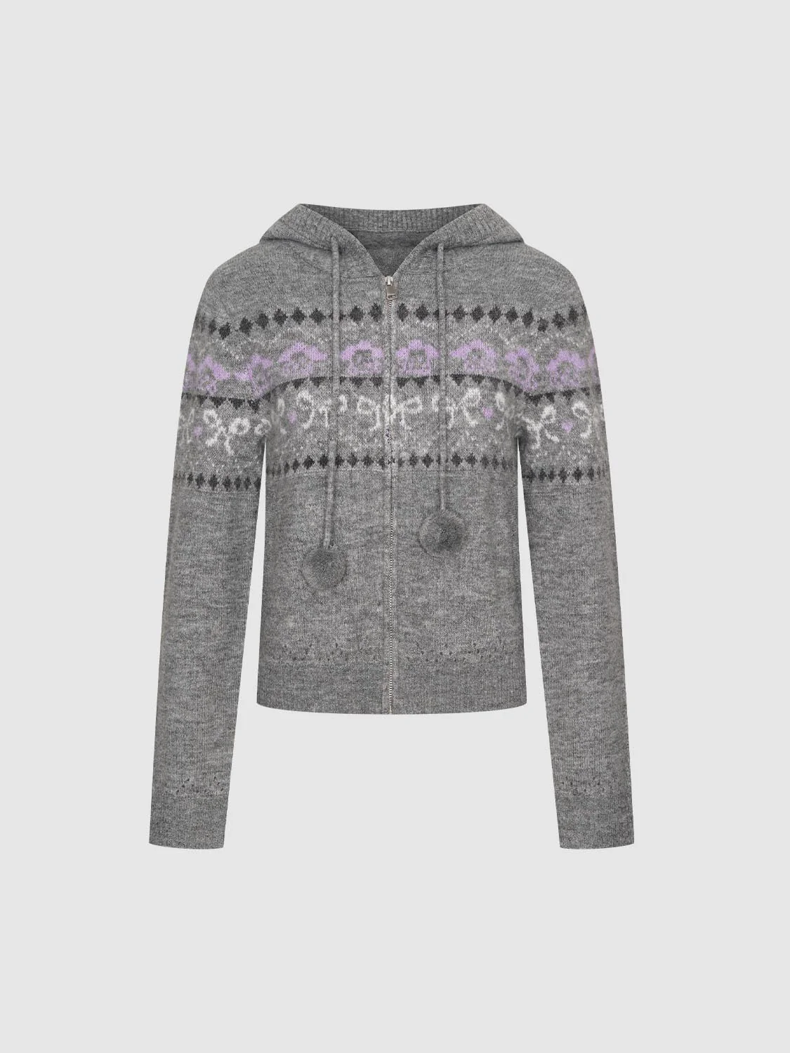 Hooded Intarsia Zip Up Knitted Cardigans - Image 23