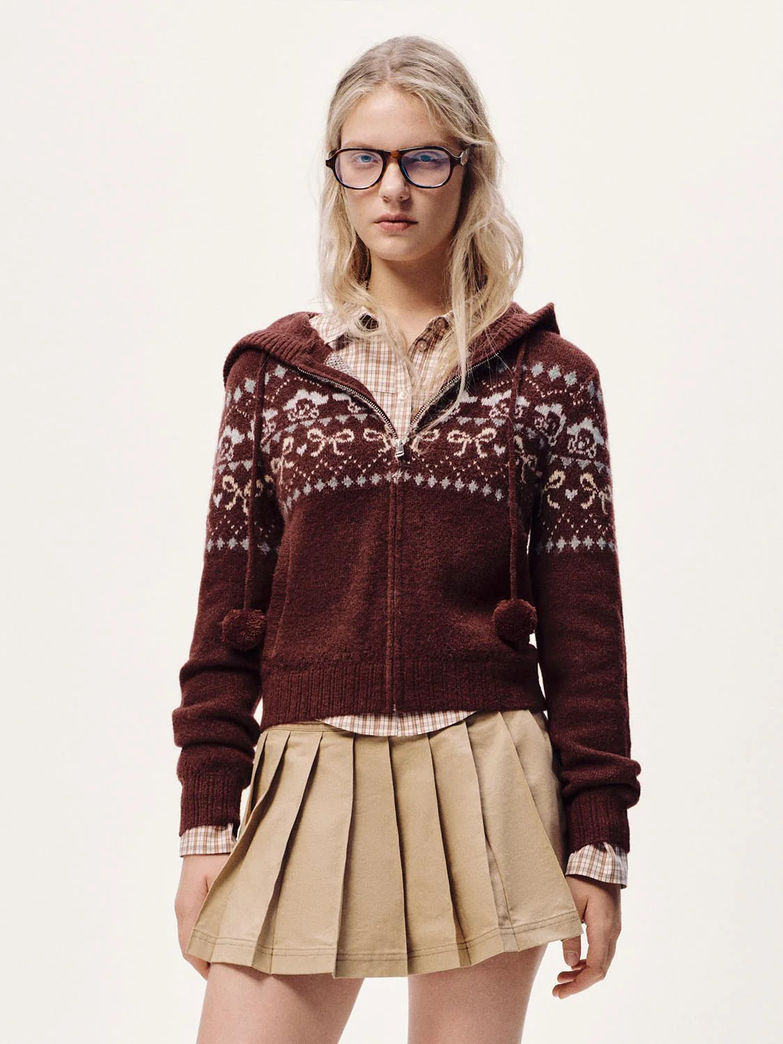 Hooded Intarsia Zip Up Knitted Cardigans - Image 25