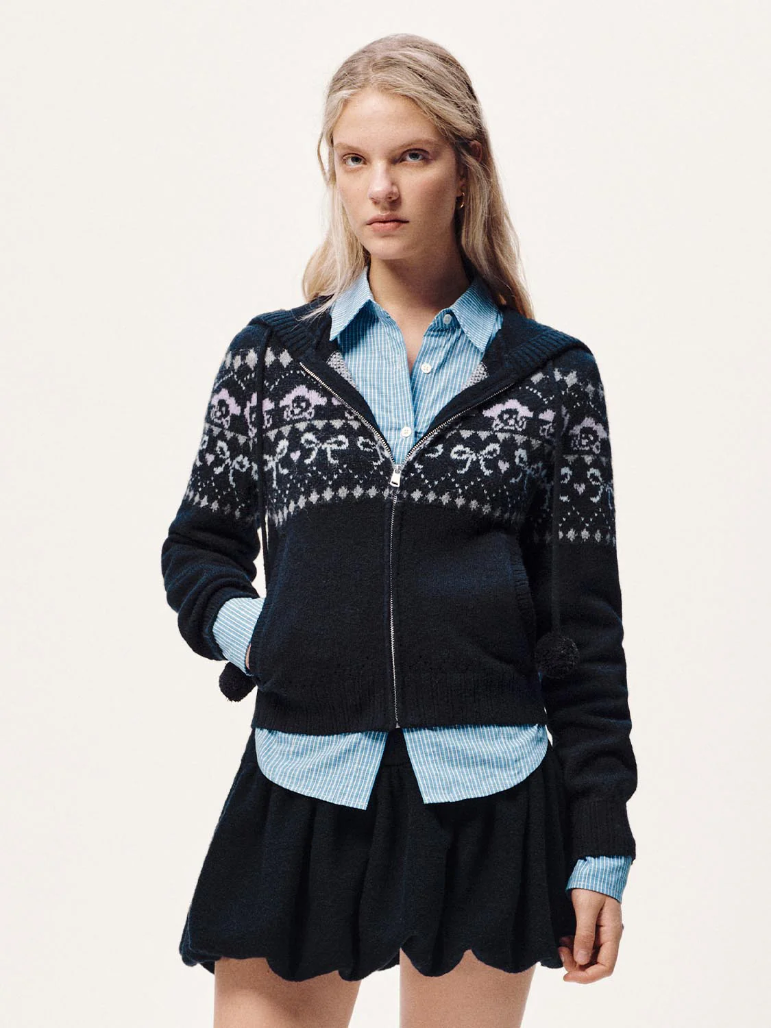 Hooded Intarsia Zip Up Knitted Cardigans - Image 26