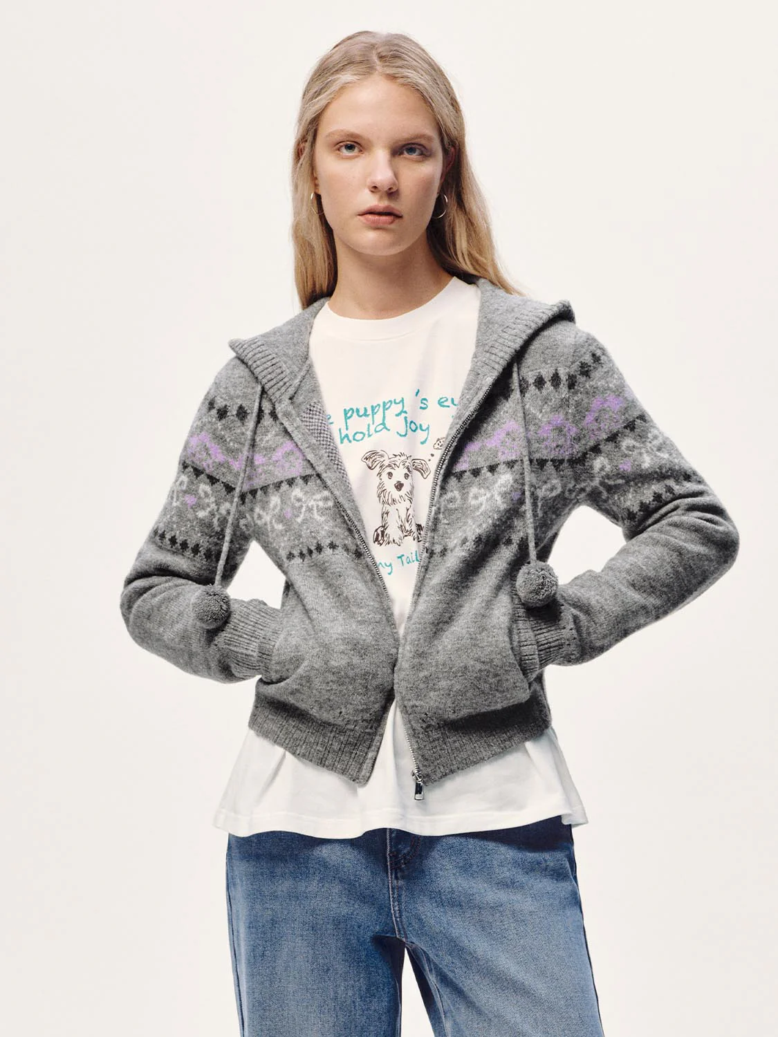 Hooded Intarsia Zip Up Knitted Cardigans - Image 27