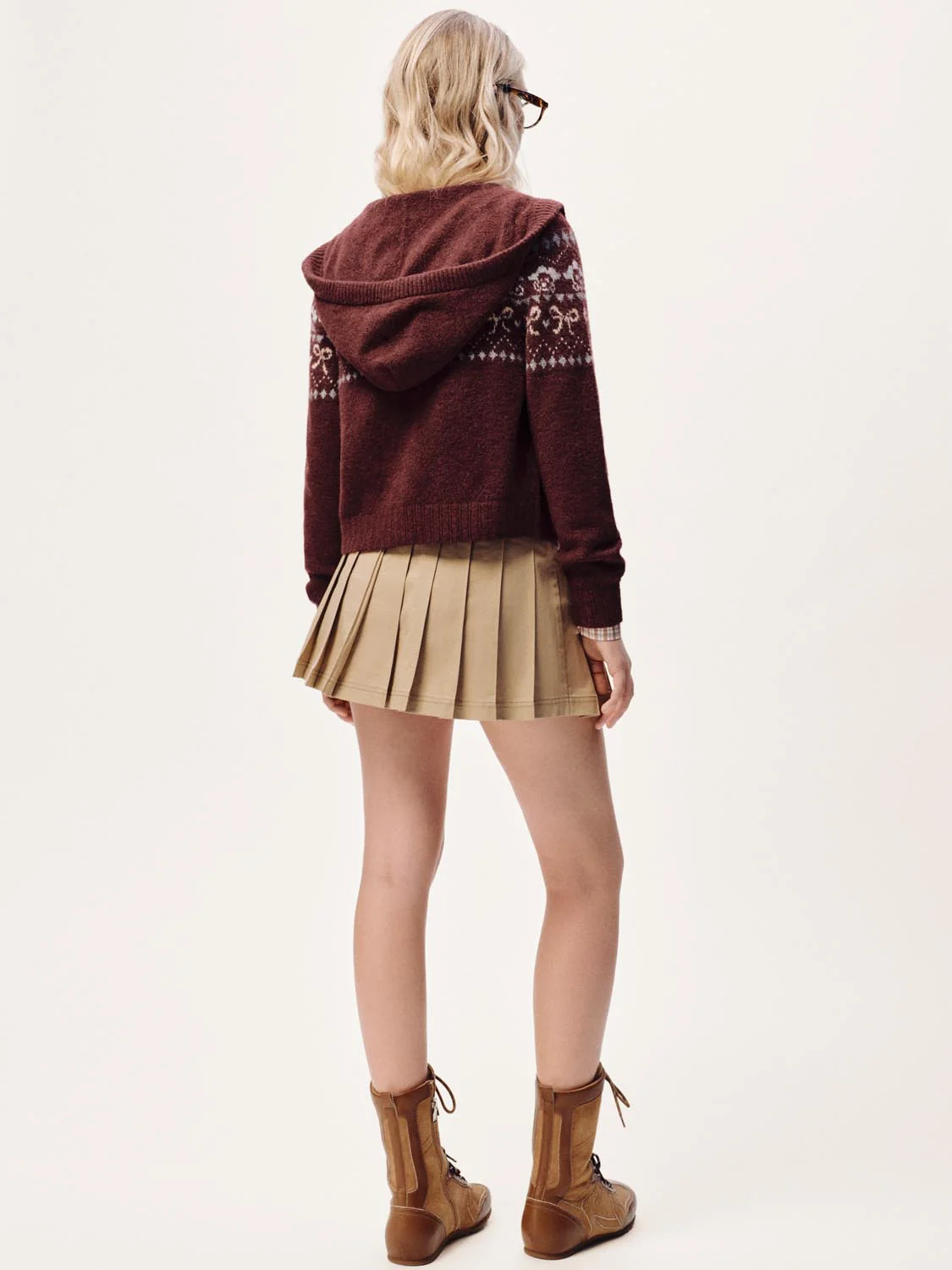 Hooded Intarsia Zip Up Knitted Cardigans - Image 6