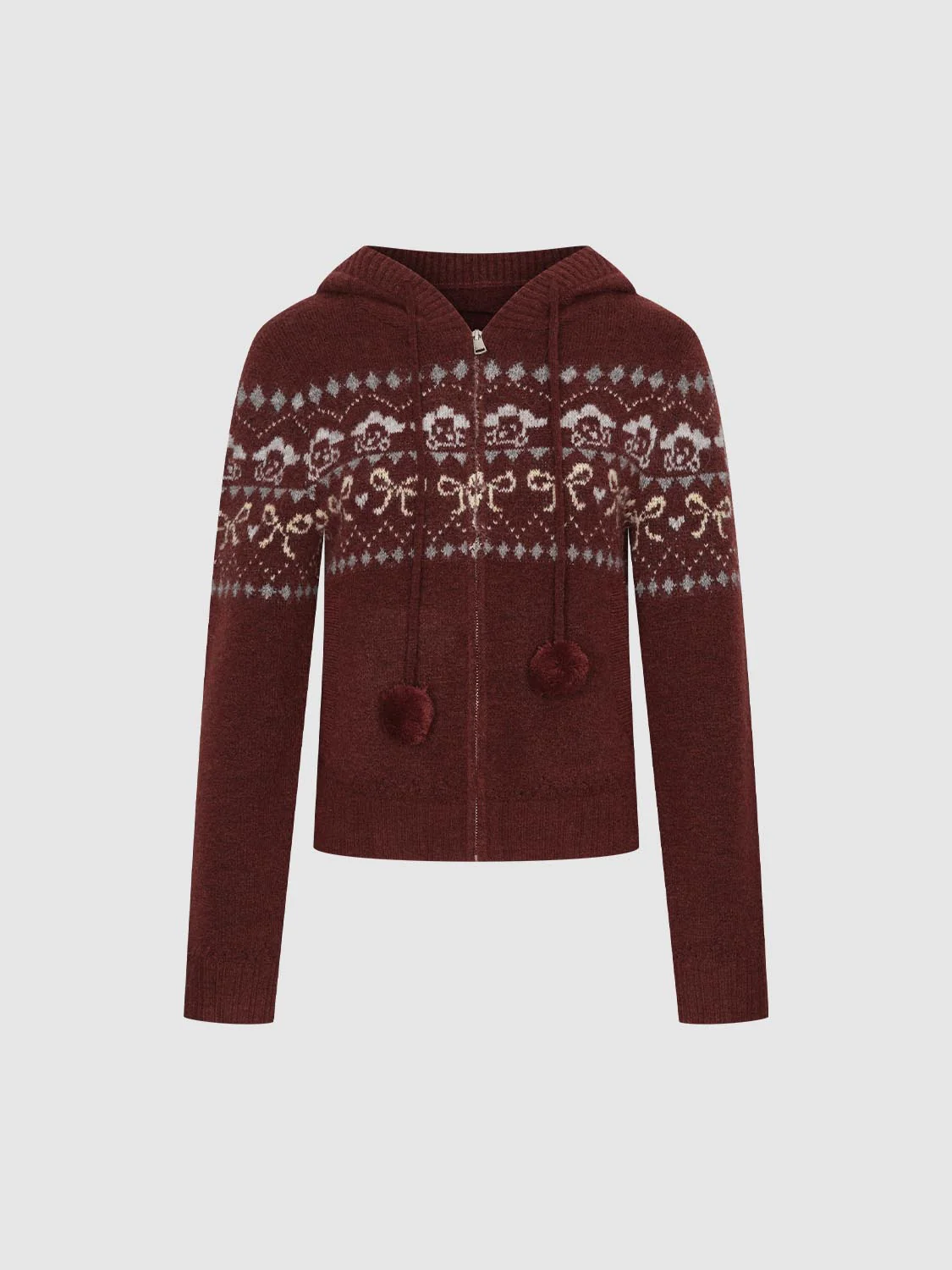 Hooded Intarsia Zip Up Knitted Cardigans - Image 7