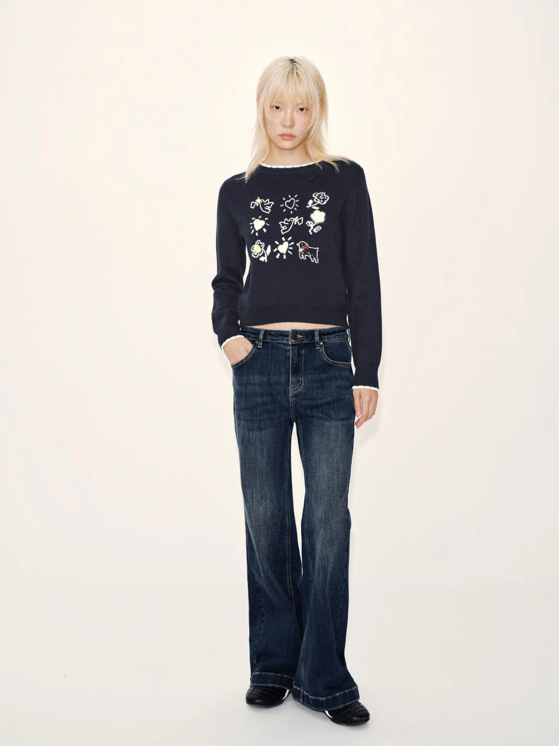 Intarsia Long Sleeve Knitted T-Shirts - Image 4