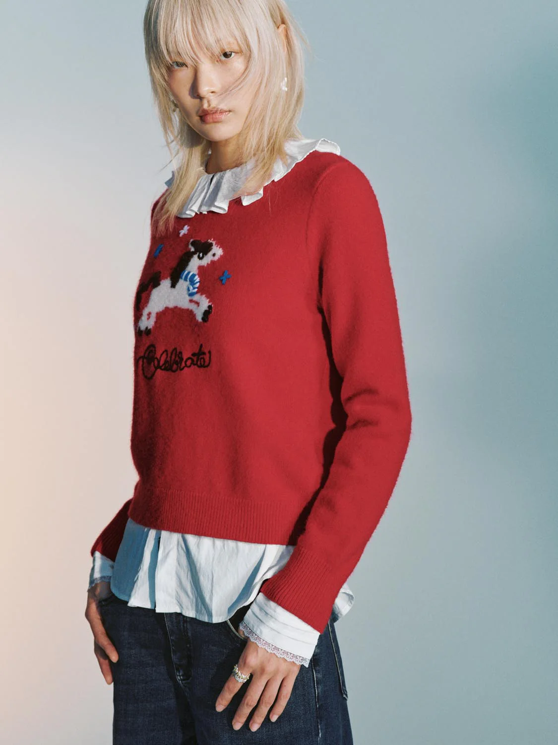 Intarsia Long Sleeve Knitted T-Shirts - Image 2