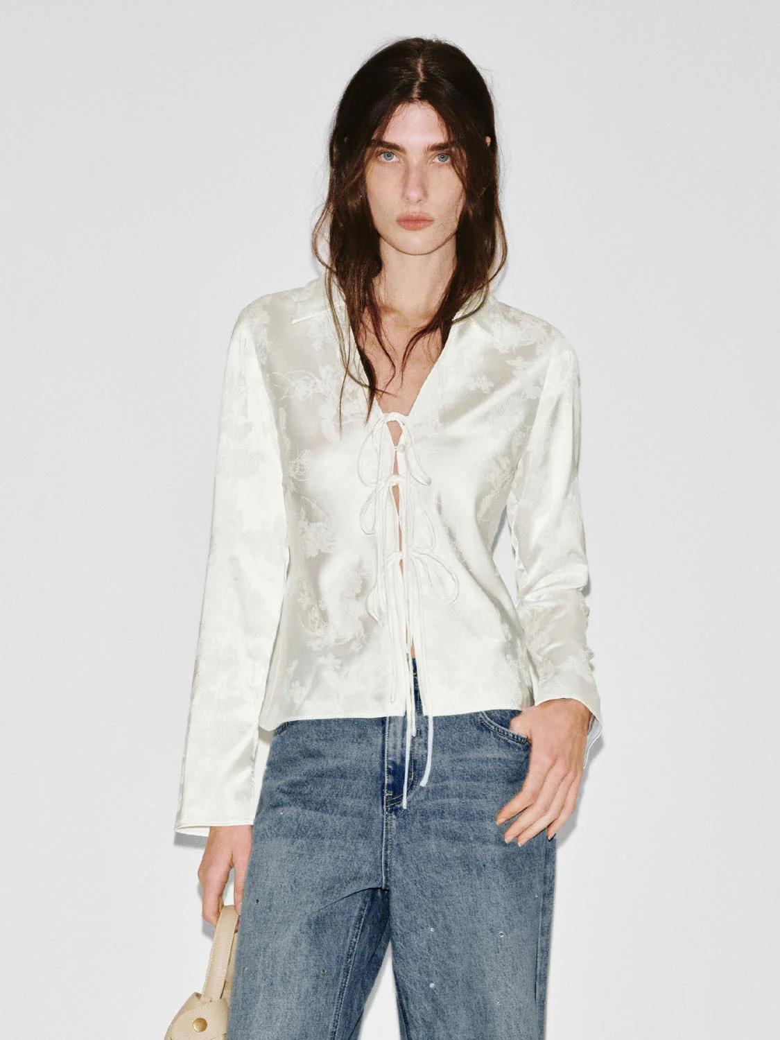 Intarsia V-Neck Laced-Up Shirts - Image 9