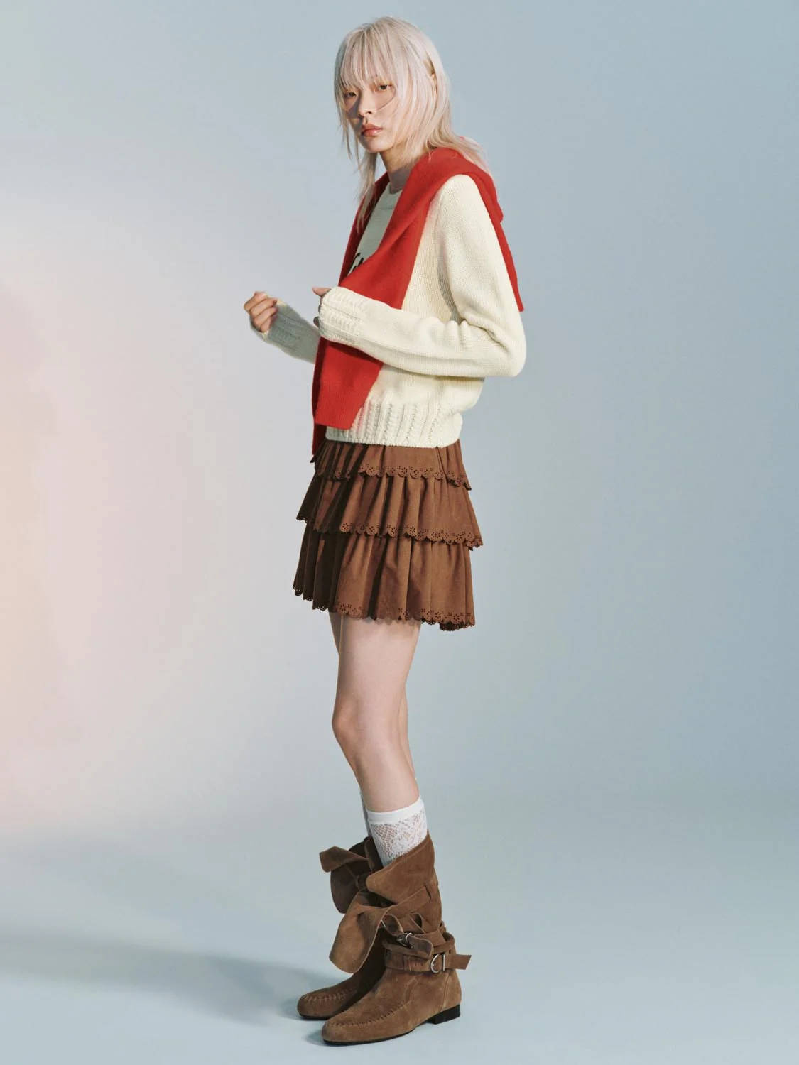 Lace Hem Tiered A-Line Mini Skirts - Image 6