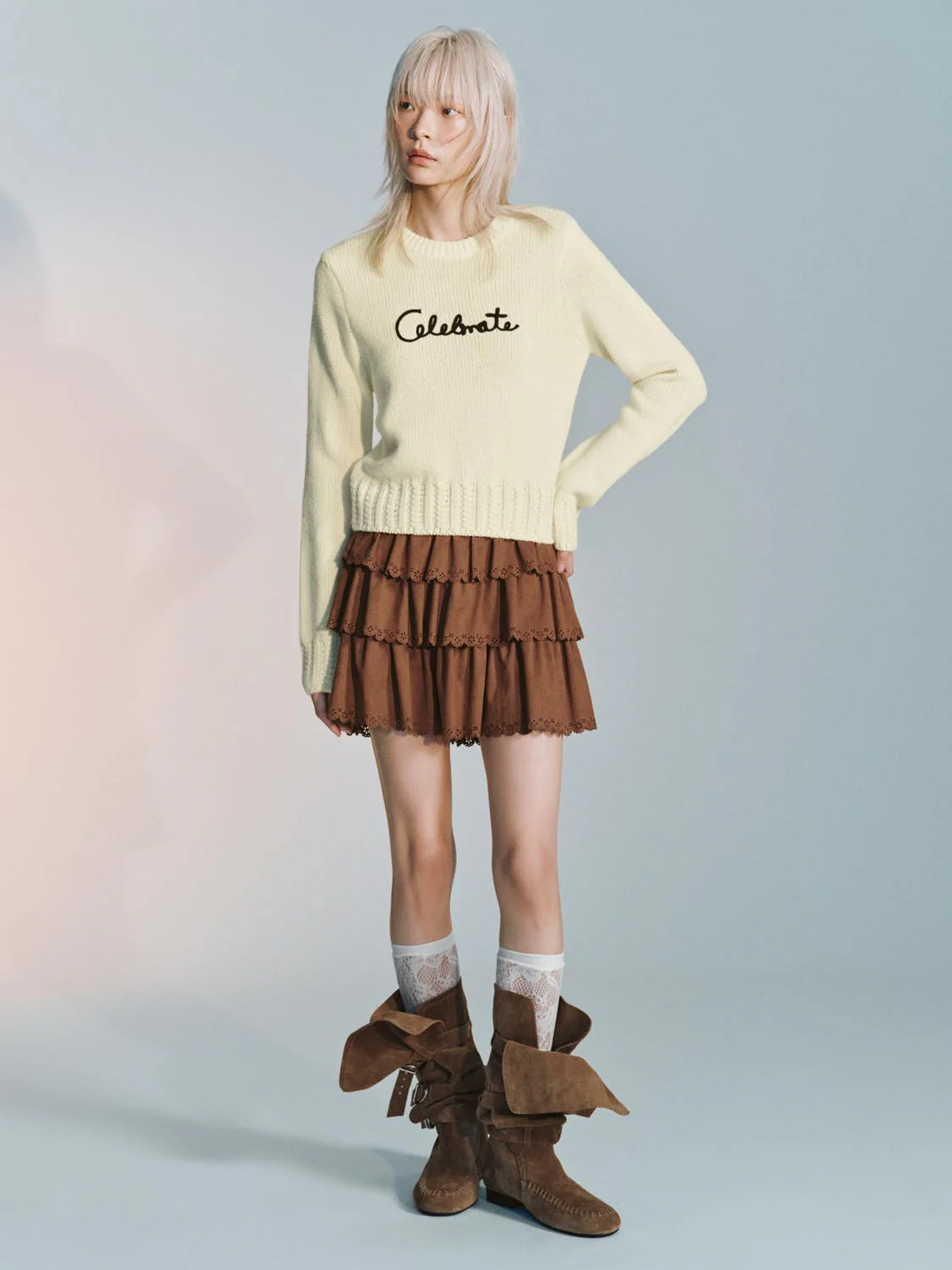 Lace Hem Tiered A-Line Mini Skirts - Image 7