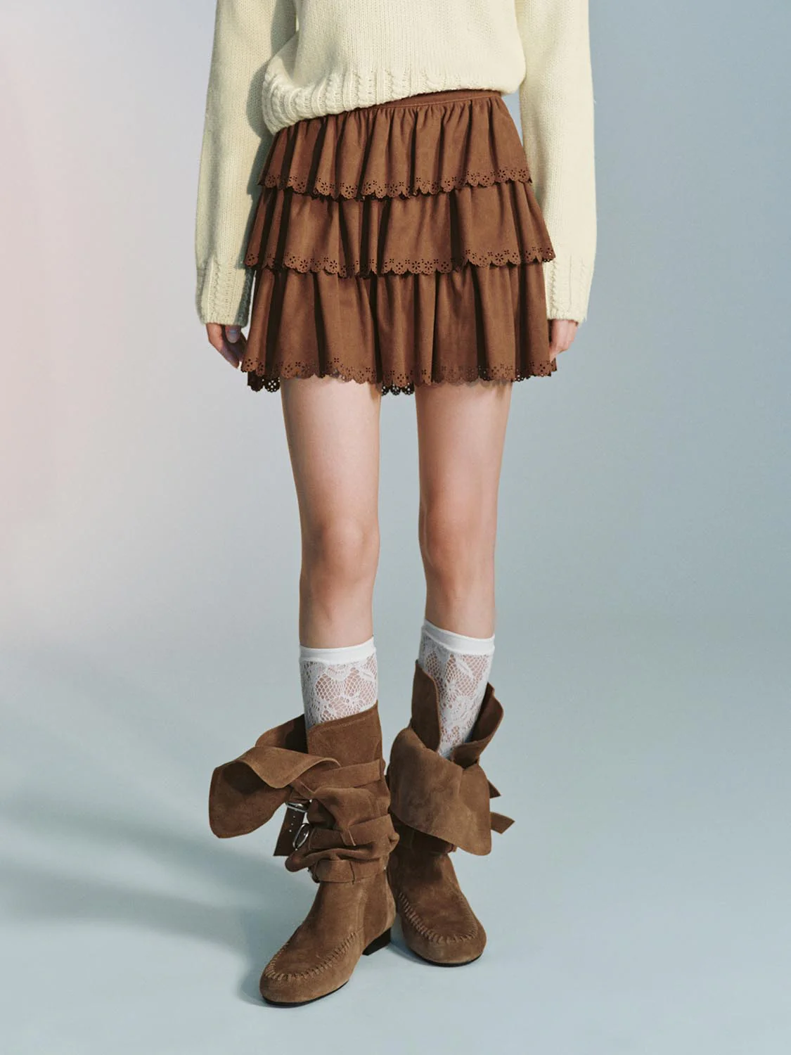 Lace Hem Tiered A-Line Mini Skirts - Image 9