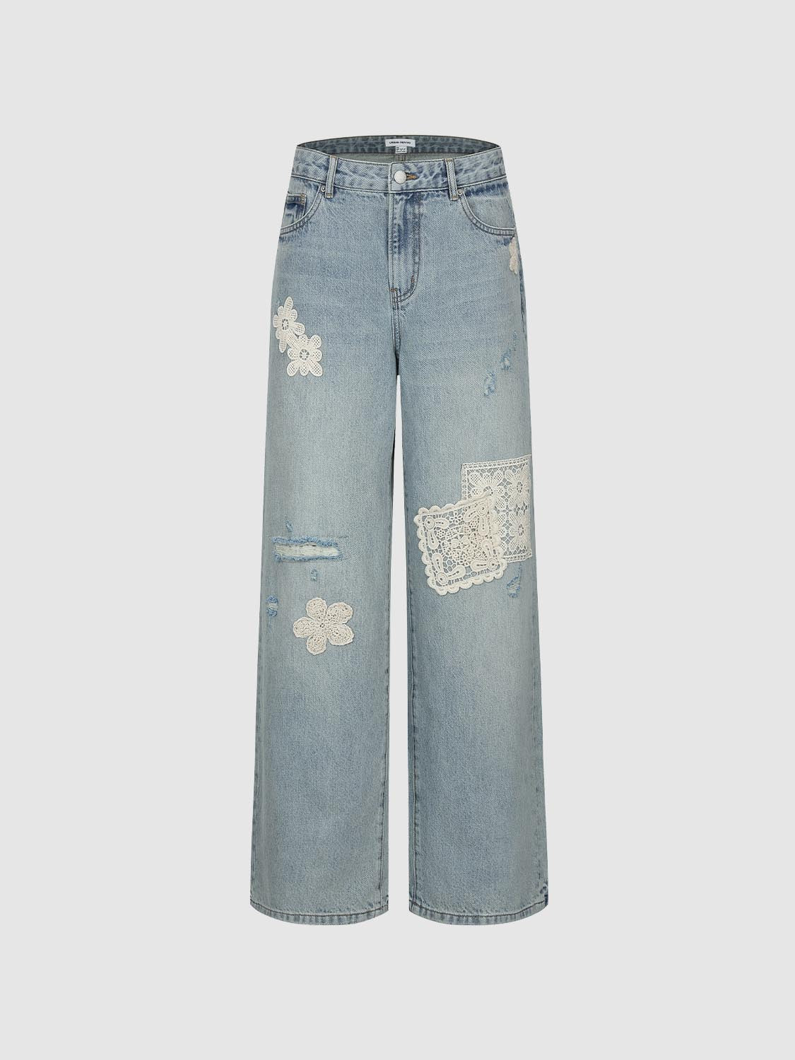 Lace Patch Wide Leg Jeans - Image 2