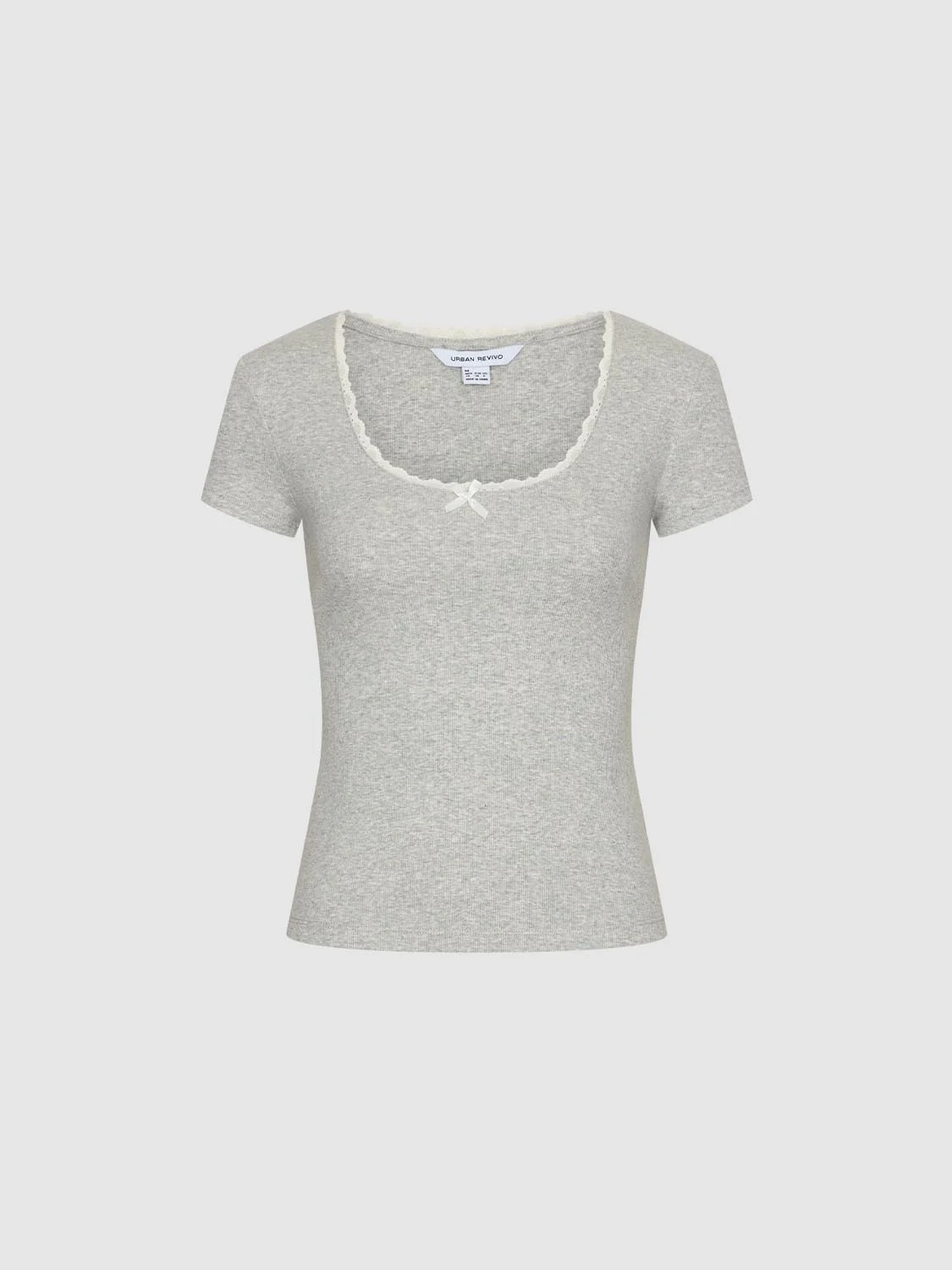 Lace Trim Bow Detail Scoop Neck Skinny-Fit T-Shirts - Image 23