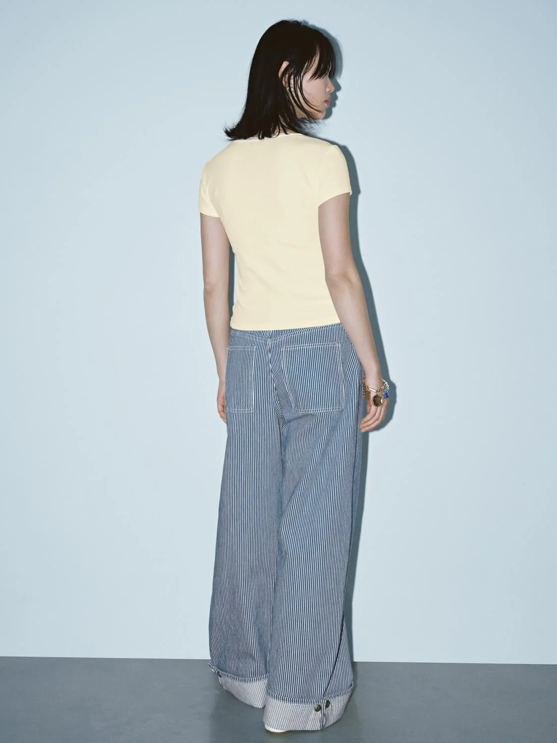 Lace Trim Bow Detail Scoop Neck Skinny-Fit T-Shirts - Image 6