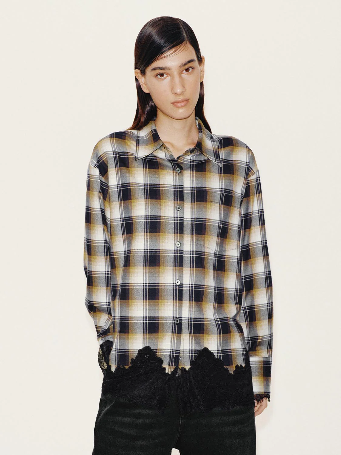 Lace Trim Check Shirts