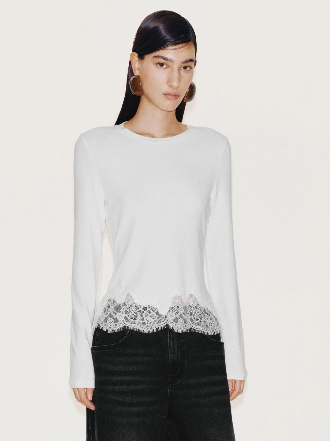 Lace Trim Long Sleeve T-Shirts - Image 9