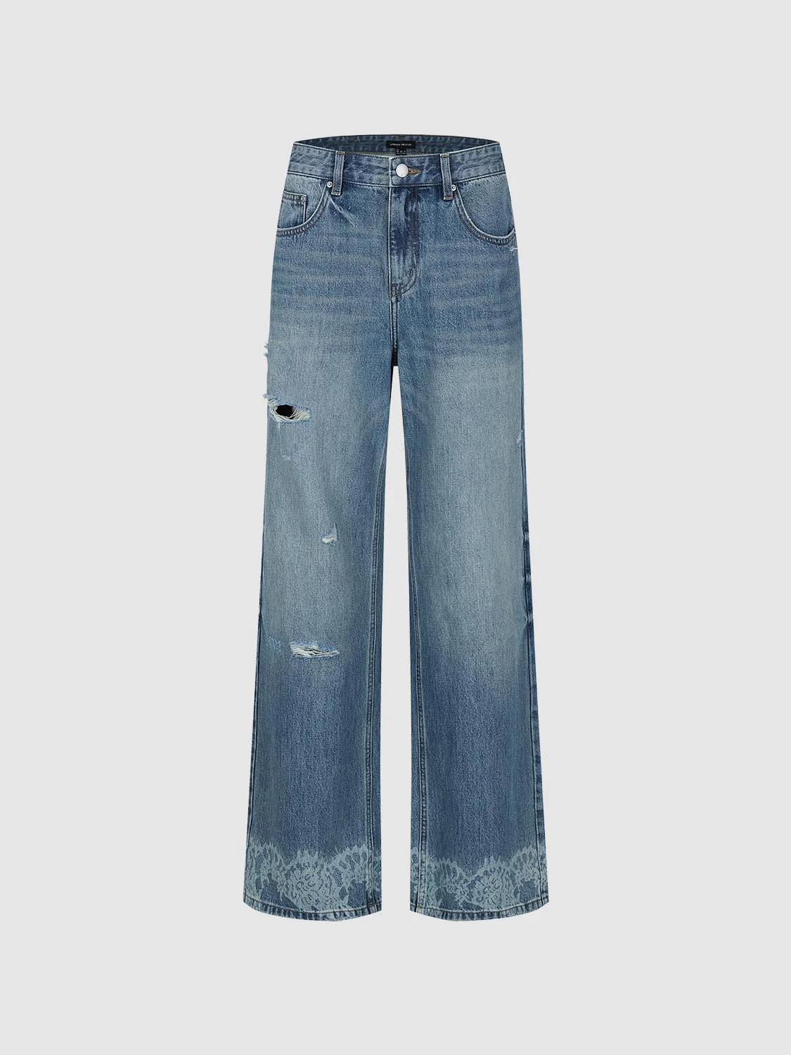 Lace Trim Raw Detail Wide Leg Jeans - Image 2