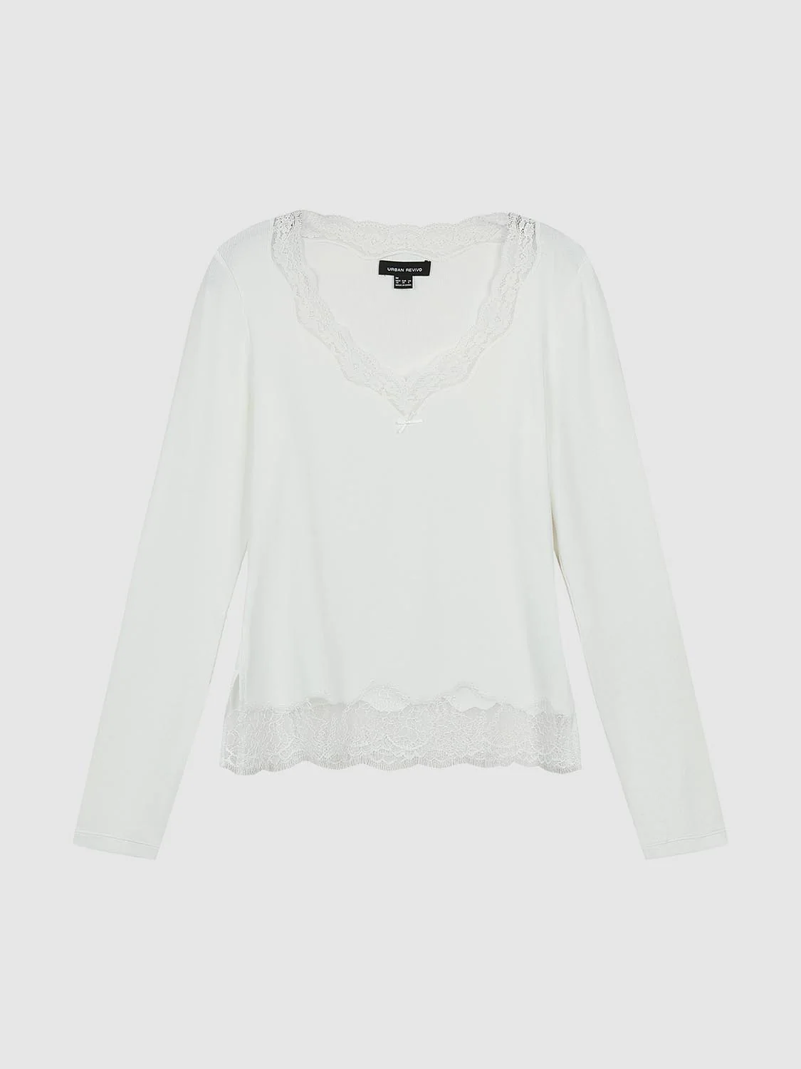 Lace Trim V-Neck Long Sleeve T-Shirts - Image 7