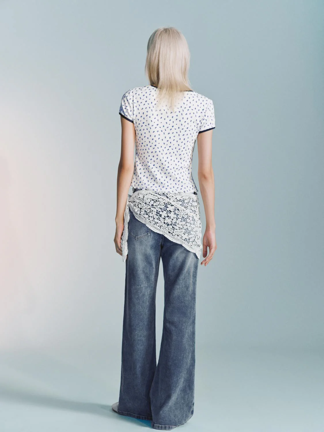 Laced Shirt Extender Detail Flare Leg Jeans - Image 4