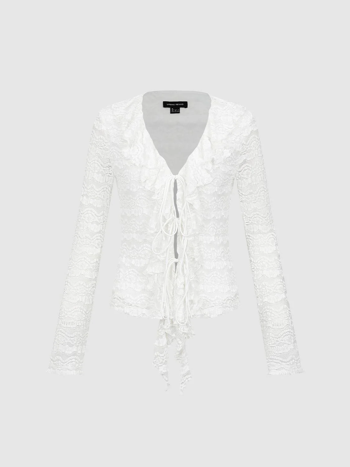 Laced V-Neck Tie Front Frill Shirts - Image 7