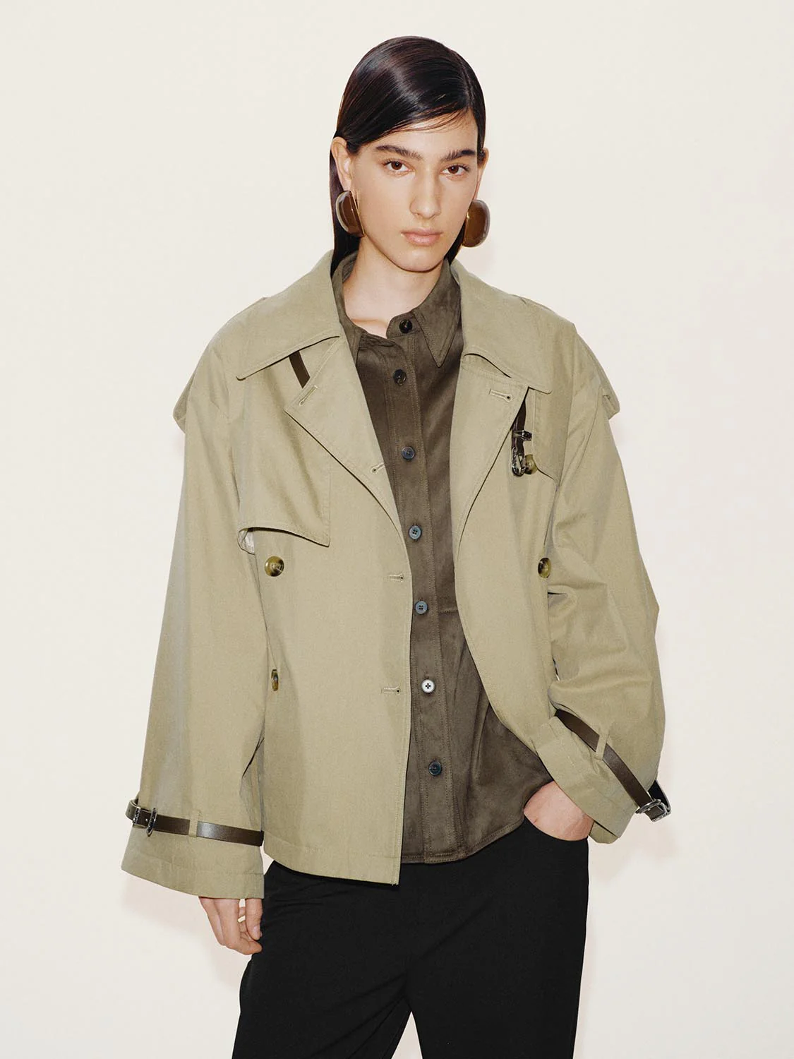 Lapeled Double Breasted Belted Jackets - Image 9