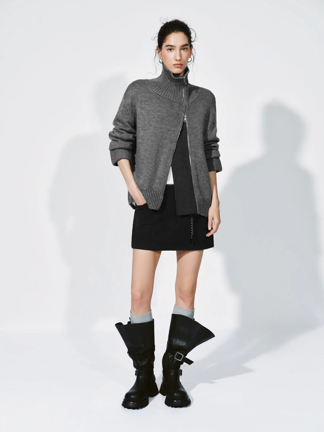 Large Collar Zip Up Knitted Cardigans - Image 4