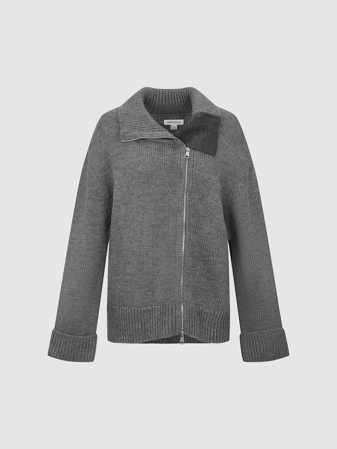 Large Collar Zip Up Knitted Cardigans - Image 7