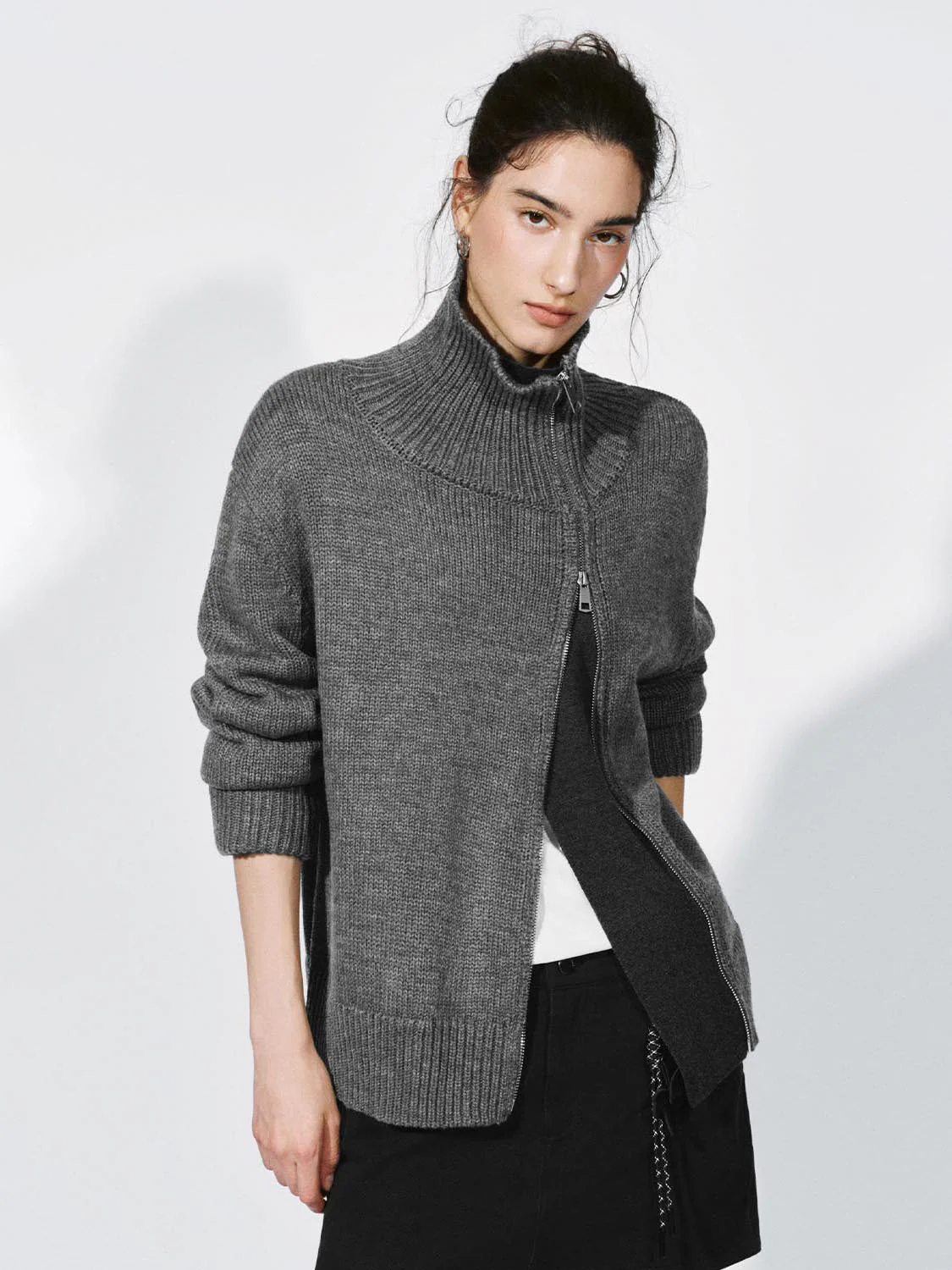 Large Collar Zip Up Knitted Cardigans - Image 9