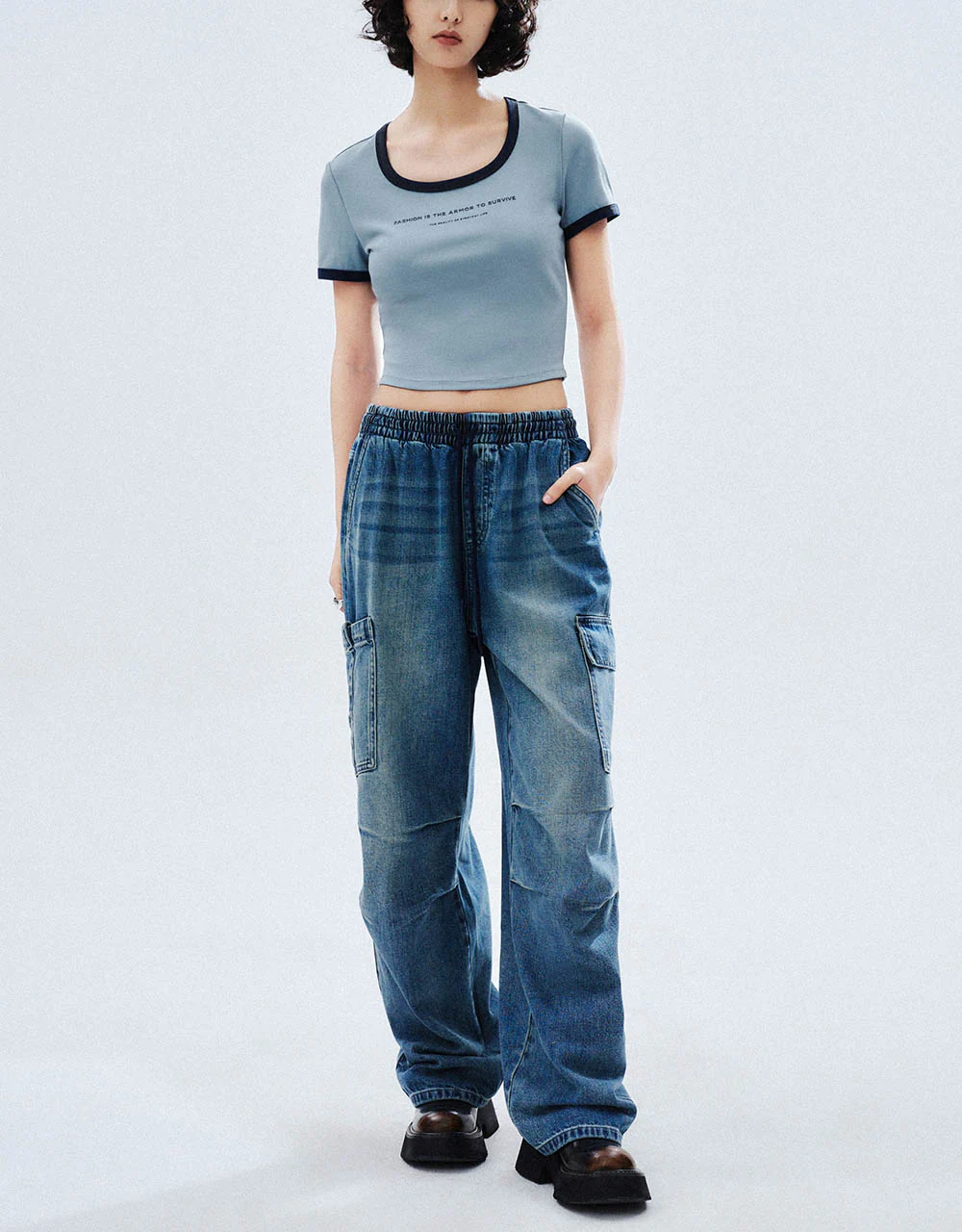 Letter Printed Crew Neck Skinny T-Shirt - Image 16