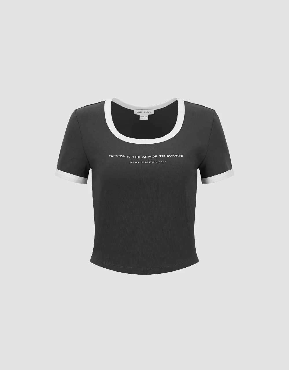 Letter Printed Crew Neck Skinny T-Shirt - Image 20