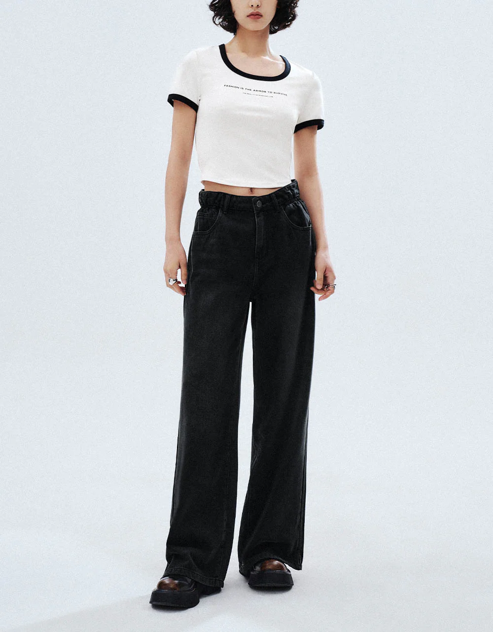 Letter Printed Crew Neck Skinny T-Shirt - Image 8